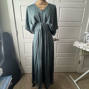 Teal Satin-like Maxi Dress